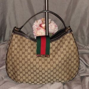 Authentic Gucci Webb Canvas Hobo